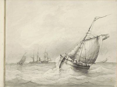 Navios à vela no mar de Petrus Johannes Schotel (circle of)