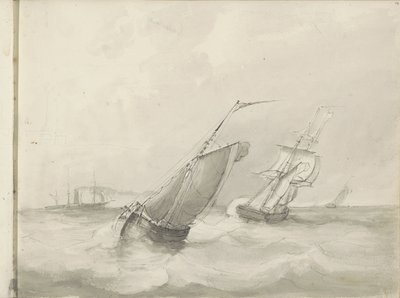 Navios à vela no mar de Petrus Johannes Schotel (circle of)