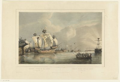 Batalha naval sobre os Gouwe, 1304
Batalha naval sobre o Gouwe 11 Augustus 1304 / Combat naval sur la Goude 11 Aout 1304 (título sobre o objecto) de Petrus Johannes Schotel