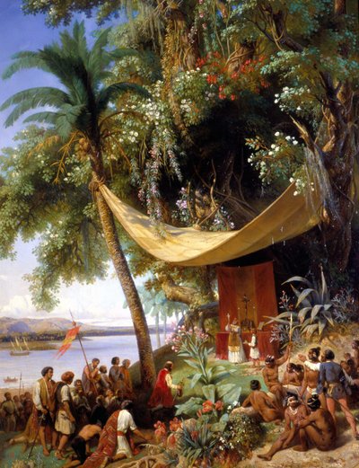 Missa de evangelização ao ar livre na América - pintura de Pharamond de Pharamond Blanchard