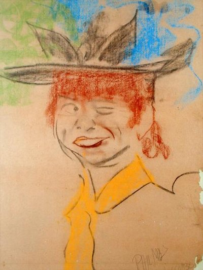 Rindo e piscando (pastel sobre papel) de Phil May