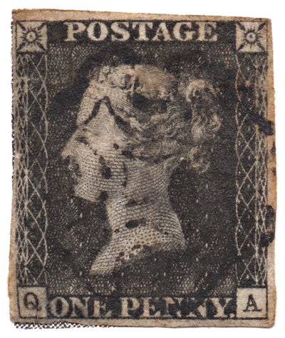 One Penny Black, o primeiro selo postal do mundo, c. 1840 de Philately