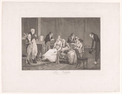 Companhia de jovens mulheres e homens em um interior Les Visites (título no objeto) de Philibert Louis Debucourt