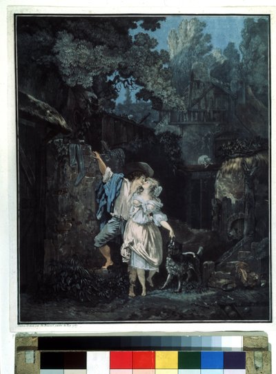 "Manhã de despedida" Um casal que se separa ao início da manhã. Litografia de Philibert Louis Debucourt (1755-1832) 1787 Museu Pushkin de Moscovo de Philibert Louis Debucourt