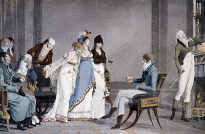 The Orange, de Louis-Philibert Debucourt (1755-1832), aquatint, cena com móveis de inspiração etrusca ao estilo Directoire, França de Philibert Louis Debucourt