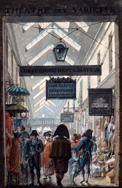 O Shopping Arcade des Panoramas em Paris, 1807 de Philibert Louis Debucourt