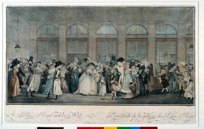 Caminhe pela galeria do palácio real em 1787. Gravura de Louis Philibert Debucourt (1755 - 1832) de Philibert Louis Debucourt