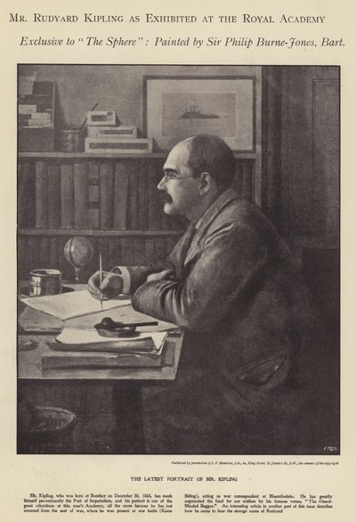 Retrato de Rudyard Kipling exibido na Royal Academy (litho) de Philip (after) Burne Jones