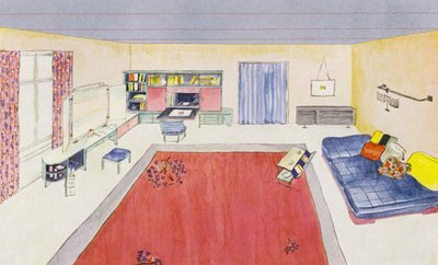 interiores dos anos 30: Vestiário e sala de estar para senhora (cor litho) de Philip Alexius de (after) Laszlo