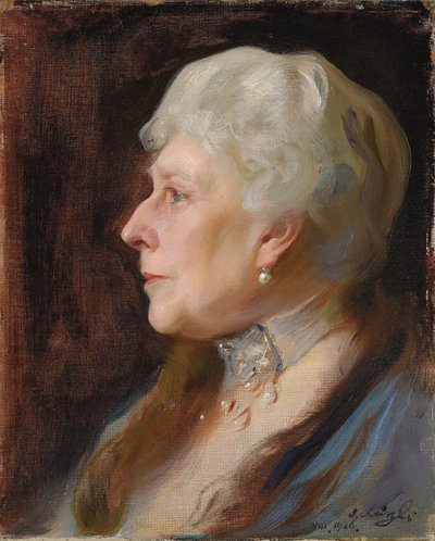 Retrato da Princesa Henry de Battenberg, de solteira Princesa Beatriz da Grã-Bretanha, de perfil à esquerda, com um estrangulador e brincos de gota de Philip Alexius de Laszlo
