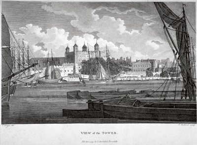 Vista da Torre de Londres com barcos no rio Tamisa, c1790 de Philip Audinet