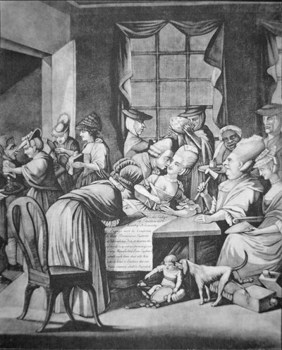 Patriotic ladies of Edenton, South Carolina assina um compromisso "Não beber mais chá, nem usar mais tecido britânico" (litho) de Philip Dawe