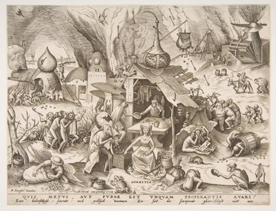 Avareza Avaritia da série Os Sete Pecados Capitais, 1558. de Philip Galle