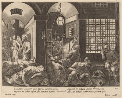 São Pedro libertado da prisão por um anjo de Philip Galle after Jan van der Straet