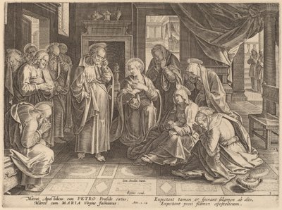 O Encontro dos Apóstolos e das Mulheres no Cenáculo de Philip Galle after Jan van der Straet