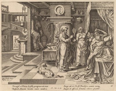 A Cura de Enéas por São Pedro de Philip Galle after Maerten van Heemskerck