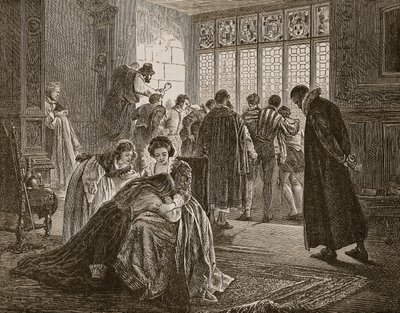 A embaixada inglesa durante o massacre de São Bartolomeu, ilustração de &39;História Ilustrada de Cassell da Inglaterra&39; (foto sépia) de Philip Hermogenes Calderon