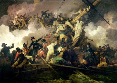 O Corte da Corveta Francesa, &39;La Chevrette&39;, 21 de julho de 1801 (óleo sobre tela) de Philip James de Loutherbourg