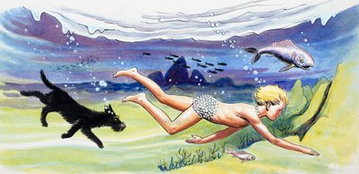 Nadar com os peixes, ilustração de "The Water Babies" de Charles Kingsley de Philip Mendoza