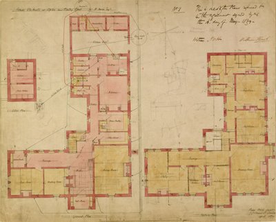 Planos para a Casa Vermelha, Bexley Heath, 1859 (caneta e tinta e wc no papel) de Philip Webb