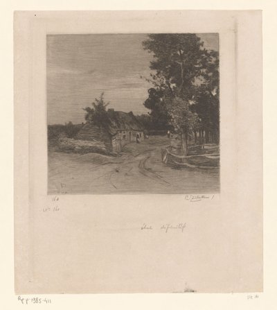 Fazenda em uma estrada rural com árvores Aldeia (título original) de Philip Zilcken (signed by artist)