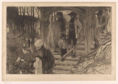 Agricultores descem uma escada Baptême à Fribourg (título original) de Philip Zilcken (signed by artist)