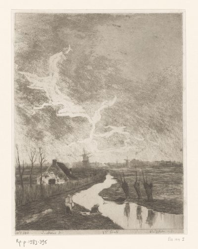 Paisagem de prados com vala, quinta e moinhos de vento
Environs de La Haye (título original) de Philip Zilcken (signed by artist)