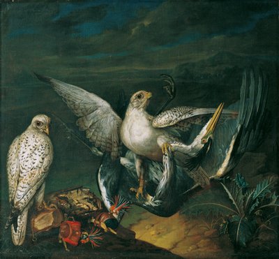 Falcões brancos com uma garça de Philipp Ferdinand de Hamilton