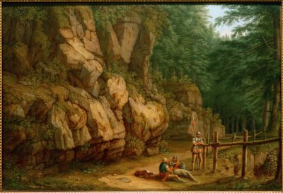 Hackert, paisagem rochosa m. Soldados (Masso del Diavolo) de Philipp Hackert
