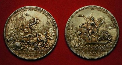 Medalha comemorativa da Batalha de La Hogue em 1692 (metal) (ver também 144616) de Philipp Heinrich Mueller