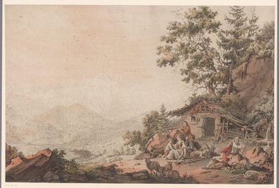 A família numa casa nas montanhas de Philipp Jacques Loutherbourg (I) (attributed to)