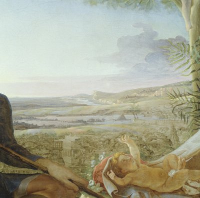 Filho de Cristo e paisagem de descanso no vôo para o Egito, 1805-06 (detalhe de 141645) de Philipp Otto Runge