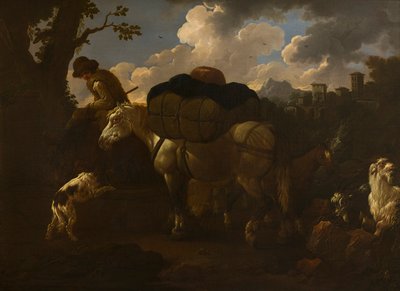 Uma cena camponesa, c.1677-1706 (óleo sobre tela) de Philipp Peter called Rosa da Tivoli Roos