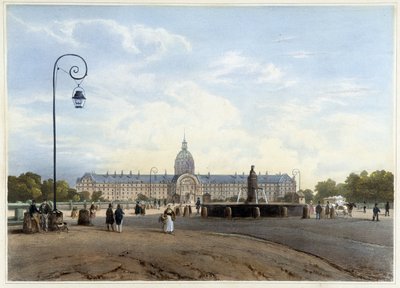O Hôtel des Invalides visto do Champ de Mars - em "Promenade dans Paris et ses environs", de Jacottet et Benoist, ed. Gihaut de Philippe Benoist