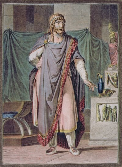 Antíoco, figurino para &39;Berenice&39; de Jean Racine, do Volume II de &39;Pesquisa sobre os trajes e o teatro de todas as nações&39;, gravado por Pierre Michel Alix (1762-1817) 1802 de Philippe Chery