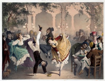 A grelha tem o entretenimento popular Bullier Scene. Litografia de Philippe Jacques Linder (1835-?). Serie Musee de Moeurs et d