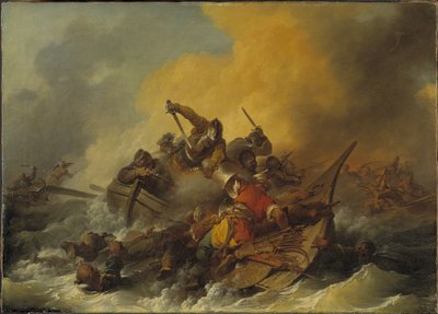 Bataille en mer entre soldats et pirates - Batalha no mar entre soldados e piratas orientais, de Loutherbourg, Philip James de Philippe Jacques de Loutherbourg
