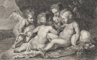 Um grupo de três crianças e um putto com frutas e um cordeiro, ca. 1760-1801. de Philippe Lambert Joseph Spruyt