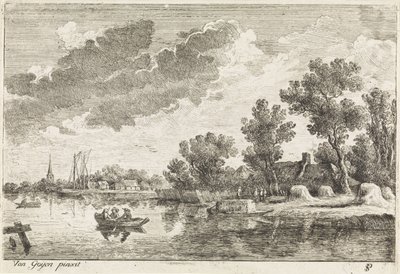 Paisagem do rio com barco a remo de Philippe Lambert Joseph Spruyt