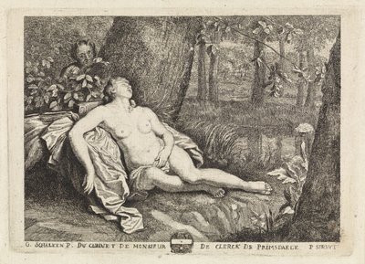 Ninfa adormecida espionada por um sátiro de Philippe Lambert Joseph Spruyt