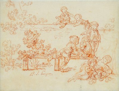 Garotinhos brincando e escalando uma parede, de Philippe Louis Parizeau
