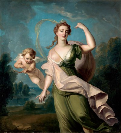 A deusa do amor (Afrodite ou Vénus). Um cupido acompanha-a com um arco e uma flecha. Pintura de Philippe Mercier (1689-1760). Óleo sobre tela. Dimensões: 162,5x149,9cm Coleção particular de Philippe Mercier