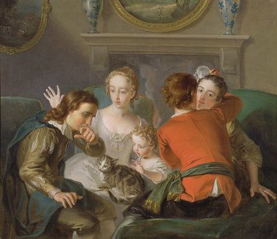 The Sense of Touch, c.1744-47 (óleo sobre tela) (ver também 129301 e 129302) de Philippe Mercier