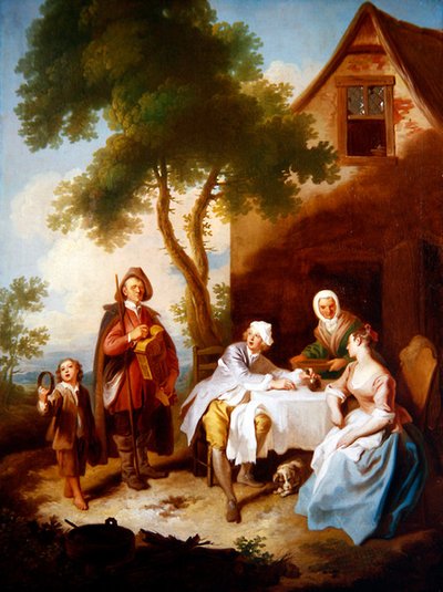 A Visita do Minstrel (óleo sobre tela) de Philippe Mercier