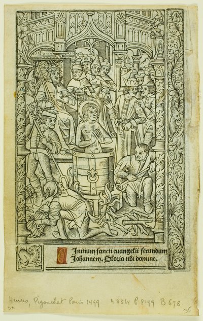 O Martírio de São João Evangelista (reto) e Calendário de dezembro (verso), do Livro de Horas de Philippe Pigouchet
