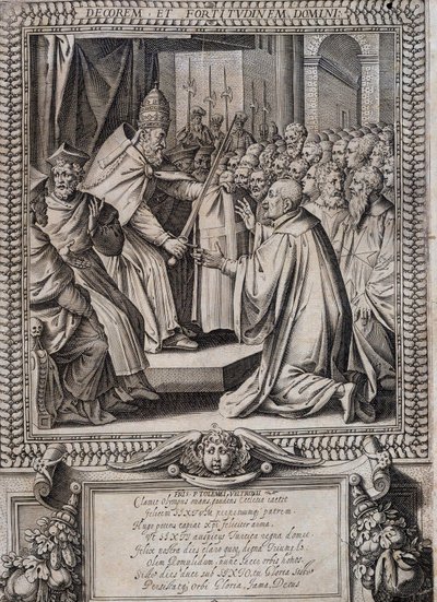 Conselho de Estatutos da Ordem de Malta "Statuta Hospitalis Hervsalem" (amolecimento de um cavaleiro por um papa), de Philippe Thomassin, finais do século XVI de Philippe Thomassin
