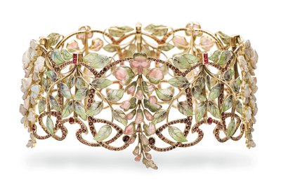 Gargantilha Art Nouveau com múltiplas gemas e esmalte &39;Wisteria&39; de Philippe Wolfers