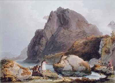 Llyn Ogween, de "The Romantic Picturesque Scenery of England and Wales", publicado em 1805 (gravação a cores) de Philippe de (after) Loutherbourg