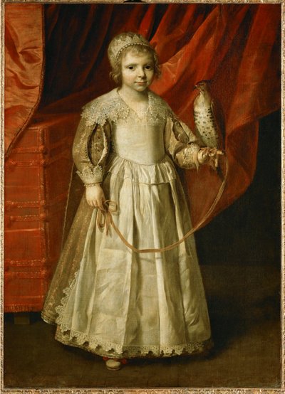 Criança com falcão, provavelmente Anne-Marie de Chevreuse, de 5 anos, filha de Claude de Lorraine, duque de Chevreuse ... de Philippe de Champaigne