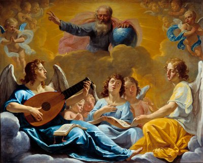Concertos de anjos Representação do Deus Todo-Poderoso com o Globo. Pintura de Philippe de Champaigne (1602-1674) Sol do século XVII. 1,75x2,2 m Rouen, musee des Beaux Arts. de Philippe de Champaigne